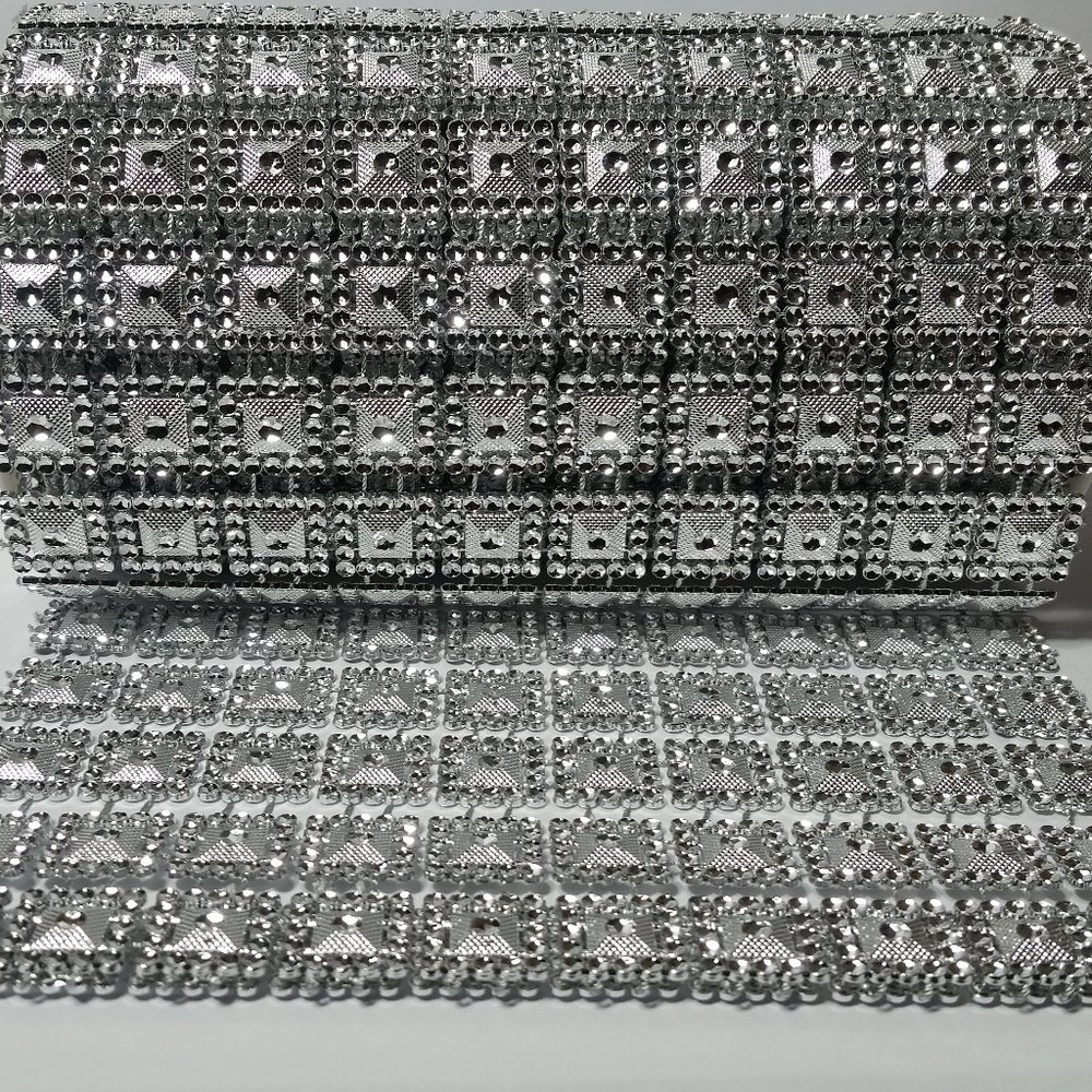 Rhinestone Mesh Ribbon Silver Squares - Picture 2 of 9